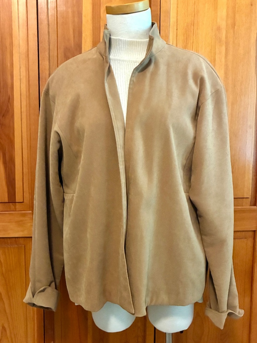 Open Front Women’s Jacket Size Large Faux Suede-like Fabric